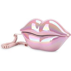 Lips Landline Telephone, Electroplated Pink Wire Landline Phone, ome Desktop Wired Landline Phone for Home Office Phones, Decoration, Collection, Gifts for Children, Friend, Family