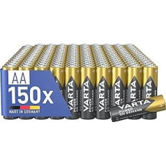 VARTA akumulatori AA pack of 150, Power on Demand, Alkaline, 1,5 V, Storage Pack, Smart, Elastīgs, Jaudīgs, Ideāli piemērots datoru piederumiem, Viedām mājas ierīcēm, Ražots Vācijā [ekskluzīvi Amazon]