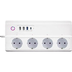 UseeLink WiFi viedās strāvas sloksnes pārsprieguma aizsardzības ligzda C tips 20 W uzlādes ports 3. USB-A 220 V 16 A 3500 W viens slēdzis, nav nepieciešams centrmezgls. Savietojams ar Alexa Google Assistant