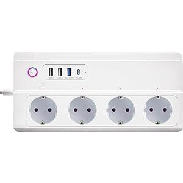 UseeLink WiFi viedās strāvas sloksnes pārsprieguma aizsardzības ligzda C tips 20 W uzlādes ports 3. USB-A 220 V 16 A 3500 W viens slēdzis, nav nepieciešams centrmezgls. Savietojams ar Alexa Google Assistant