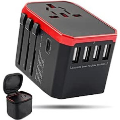 Travel Adapter Worldwide, Weinsamkeit International Socket Adapter ar 4USB, 1USB-C, 1AC ligzdu, Travel Plug Adapter Worldwide Vācijai, ASV, Anglijai, Itālijai, Austrālijai