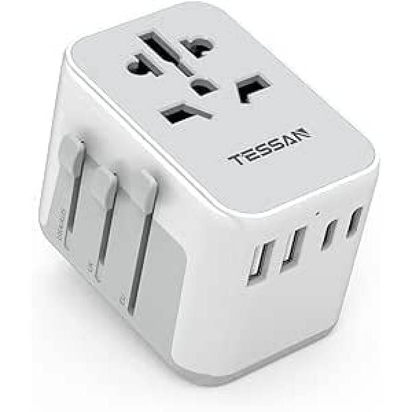 TESSAN ceļojumu adapteris visā pasaulē, ceļojumu spraudņa adapteris ar 2 USB un 2 USB C, universāls, Vācijai, ASV, Anglijai, Taizemei, Itālijai, Austrālijai, starptautiskais kontaktligzdas adapteris