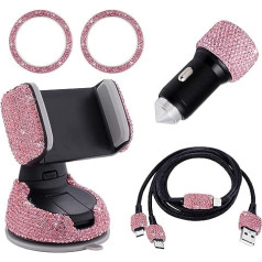 Automašīnu aksesuāri, Sieviešu mirdzošas automašīnas salons, Sieviešu auto aksesuāri, Bling Bling Auto aksesuāri, Kristāla USB adapteris, C tipa mikro USB kabelis, Mobilā tālruņa turētājs