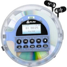 KLIM Nomad Transparent - Pārnēsājams CD atskaņotājs Discman - Izturīgs akumulators - Ietver KLIM Fusion austiņas - CD-R, CD-RW, MP3 - Ar TF lasītāju, Radio FM, Bluetooth - Ideāli piemērots automašīnām
