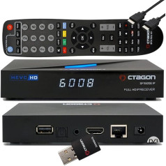 OCTAGON SFX6008 IP H.265 HEVC Full HD E2 Linux televizora pierīce un viedais uztvērējs, interneta TV uztvērējs ar satelīttelevīzijas uz IP klientu atbalstu, DLNA, YouTube, tīmekļa radio, 300 Mbit WLAN stick + EasyMouse HDMI kabelis