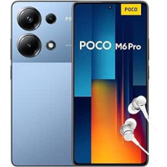 Poco M6 Pro viedtālrunis, 8 + 256 GB mobilais tālrunis bez līguma, 120 Hz 6,67 collu AMOLED DotDisplay, 64 MP OIS trīskāršā kamera, 5000 mAh, 67 W Turbo Charge, Dual SIM, Blue