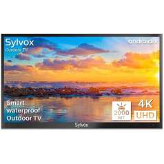 SYLVOX 43 collu āra televizors 4K HDR viedtelevizora balss tālvadības pults 2000 nitu Dolby Audio IP55 ūdensizturīgs Chromecast, DVB-T2/S2/C, DTV/ATV, Bluetooth un Wi-Fi, 10 biti 1,07 miljardi 178 ° skata leņķa baseins Pro