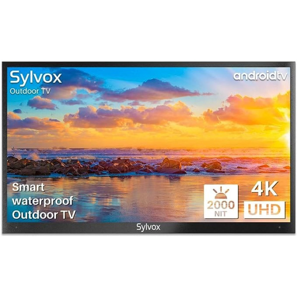 SYLVOX 43 collu āra televizors 4K HDR viedtelevizora balss tālvadības pults 2000 nitu Dolby Audio IP55 ūdensizturīgs Chromecast, DVB-T2/S2/C, DTV/ATV, Bluetooth un Wi-Fi, 10 biti 1,07 miljardi 178 ° skata leņķa baseins Pro