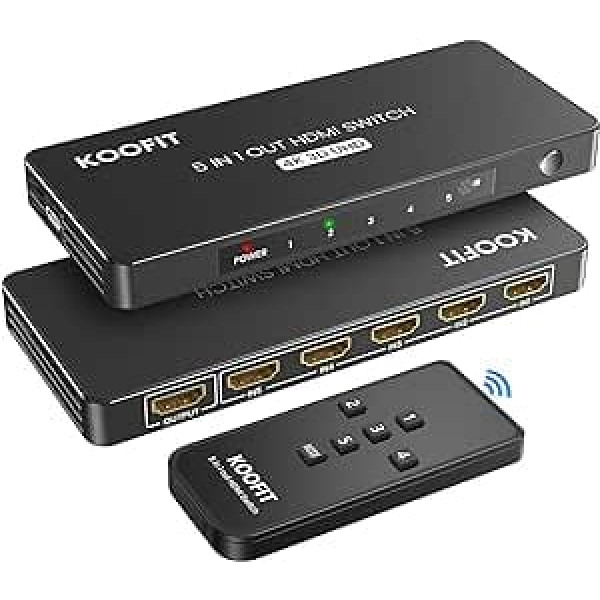 Automātiskais HDMI slēdzis, 4K HDMI sadalītājs 5 vienā izvadā HDMI slēdzis ar tālvadības pulti, HDMI sadalītājs 5 portu HDMI izvēles kārba Atbalsta 4K 3D HDR TV Stick HDTV Xbox Series PS5