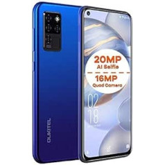 Viedtālrunis bez līguma OUKITEL C21, Android 10 tālrunis ar divām SIM kartēm, 20 MP AI Selfie + 16 MP četrkāršu kamera, 6,4 collu FHD+ pilns displejs, astoņkodolu 4 GB+64 GB, C tipa pirkstu nospiedumu sejas noteikšanas GPS