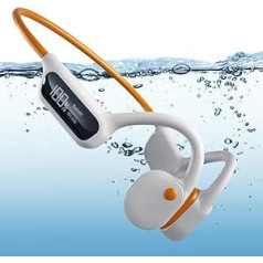 Bone Sound austiņas, 32 GB atmiņa, peldēšanas austiņas IPX8 ūdensizturīgas, MP3 sporta austiņas, bezvadu austiņas Bluetooth 5.3, Bone Sound austiņas peldēšanai, skriešanai (oranža + balta)