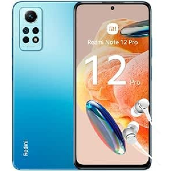 Xiaomi Redmi Note 12 Pro viedtālrunis + austiņas, 6 + 128 GB, mobilais tālrunis bez līguma, 6,67 collu FHD+ AMOLED DotDisplay, 5000 mAh, 108 MP kamera, 67 W turbo uzlāde, divas SIM kartes, zils