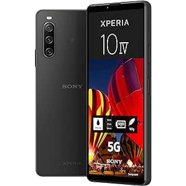 Sony Xperia 10 IV (5G viedtālrunis, 6 collu, OLED displejs, trīskārša kamera, 3,5 mm audio pieslēgvieta, 5000 mAh akumulators, divu SIM kartu hibrīds) 24+6 mēnešu garantija [Amazon Exclusive] Melns