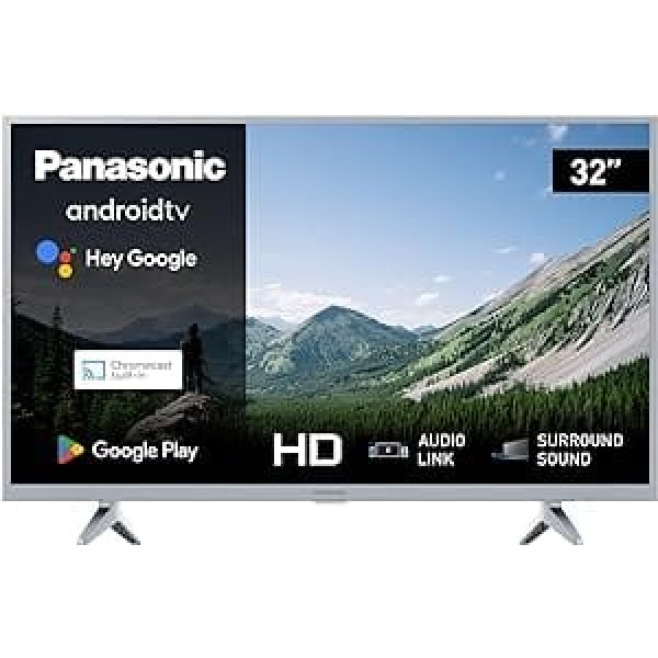 Panasonic TX-32MSW504S, 32 collu HD LED Smart 2023 televizors, Android TV, telpiskā skaņa, Google asistents, Chromecast ierīce, gaišais panelis, HD krāsu dzinējs, sudraba krāsa