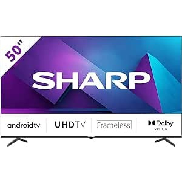 SHARP 50FN6E Android bezrāmju televizors 126 cm (50 collu) televizors, 4K Ultra HD LED, Google palīgs, Amazon Video, Dolby Vision, HDR10, HLG, Bluetooth, melns