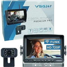 VSG 24 7 collu bezvadu atpakaļgaitas sistēma Premium Pro HD priekš dzīvojamajām mājām, zirga piekabēm, automašīnai, automašīnas komplekts, bezvadu savienojums, atpakaļgaitas kamera + monitors, numura zīmes kamera, modernizācija 12 V–24