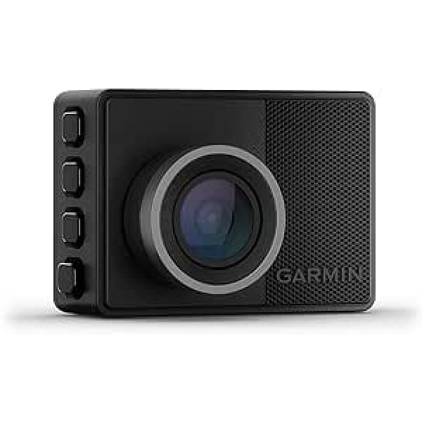 Garmin Dash Cam 57 — kompakta kamera ar automātisku negadījumu noteikšanu, 2 collu (5,1 cm) krāsu displejs, plats 140° skata leņķis, asa HD ierakstīšana 1440p izšķirtspējā un tīkla pakalpojumi lielākai drošībai