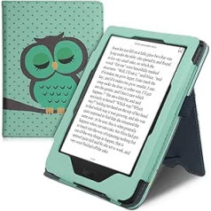 kwmobile Flip Cover Compatible with Kobo Clara HD - Case with Hand Strap Owl Sleep Turquoise Brown Mint Green