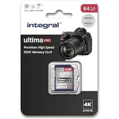 Integral 64 GB SD-Karte 4K Ultra-HD-Video High Speed SDXC V30 UHS-I U3 Class 10 Speicherkarte bis zu 100 MB/s, Farbe kann variieren