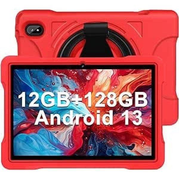 JUSYEA planšetdators 10 collu Android 13 dators | WiFi 5G + 12GB RAM + 128GB ROM 1TB TF | 8 astoņkodolu centrālais procesors | WiFi+ BT 5.0 + Akumulators 8000mAh | 5MP + 8MP | ar EVA korpusu - sarkans