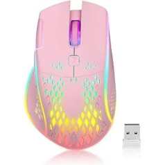 VEGCOO spēļu pele, programmējama vadu spēļu pele ar dubultklikšķa pogu, RGB LED gaismas, ergonomiska pele, 6 līmeņu regulējamas DPI PC spēļu peles, optiskā pele klēpjdatoram (rozā krāsā)