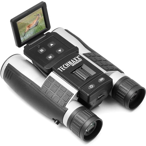 Technaxx Binoculars TX-142 with Display for Adults: Field Traveller with Camera for Observation of Birds, Animals, Sporting Events, Travel, Hunting, FullHD Video and Photo Shooting, 4x Zoom