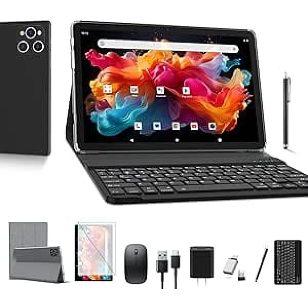 ANTEMPER 10 collu planšetdators ar tastatūru un pildspalvu, 16 GB RAM + 128 GB ROM (1 TB TF), Android 12, 2023. gada jaunākais planšetdators, MTK astoņkodolu 2,0 GHz, 5 G WiFi, 5 MP + 13 MP, 7000 mAh akumulators GMS sertificēts, melns