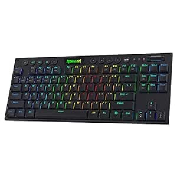 Redragon K621 Horus TKL RGB tastatūra, 5.0 BT/2.4 Ghz/vadu trīs režīmi 80% zema profila mehāniskā spēļu tastatūra Bluetooth tastatūra ar īpašu multivides vadību un lineāriem sarkaniem slēdžiem