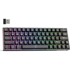 TMKB T63 spēļu tastatūra, mehāniska bezvadu ar sarkanu slēdzi, Bluetooth, 2.4G, ar kabeli, RGB fona apgaismojums, melns