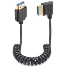 Duttek HDMI to 2.1 HDMI Coiled Cable 1.2 m, HDMI 2.1 Ultra High-Speed 48 Gbps, Supports 8K @ 60Hz, 4K @ 120Hz, Right Angle HDMI to HDMI Cable Compatible with Camera, Camcorder, Monitor, PC and More
