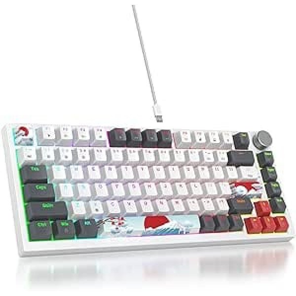 SOLIDEE 75% mehāniskā spēļu tastatūra, karsti maināma tastatūra ar sarkanu slēdzi, RGB fona apgaismojums, 82 taustiņu TKL tastatūra, PBT kompakta NKRO tastatūra ar skaļuma regulēšanu (82 Grey_White)