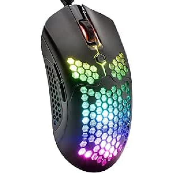 MAMBASNAKE Wired Lightweight Gaming Mouse 65G, 26 RGB Illuminated USB Gaming Mice and 7 Programmable Buttons, 12000 DPI with Ultralight Honeycomb Shell Model O for PC Players, Xbox, PS4