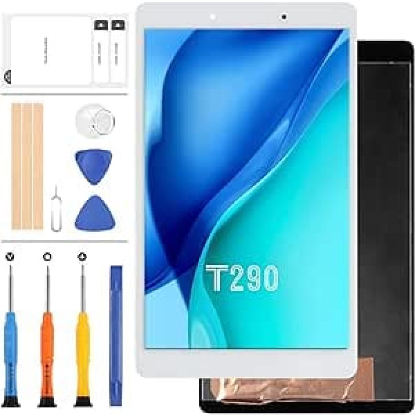 LADYSON ekrāna nomaiņa Samsung Galaxy Tab A 8.0 2019 T290 SM-T290 LCD displeja skārienjutīgajam digitalizatoram pilna stikla ekrāna komplekts ar remonta rīku komplektu (balts)