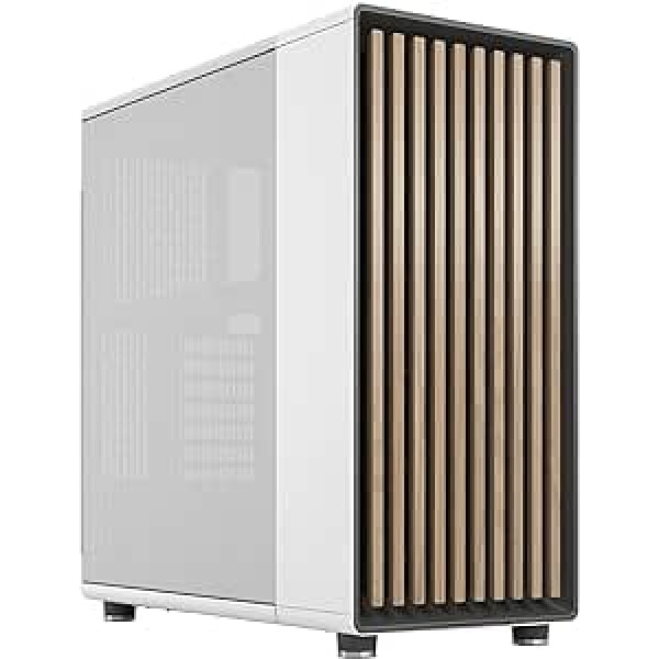 Fractal Design North Chalk White - Wood Oak Front - Mesh Side Panels - Two 140mm Aspect PWM Fans Included - Intuitive Interior Layout Design - ATX Mid Tower PC Gaming Case