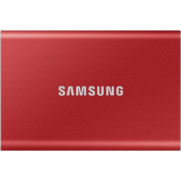 Samsung T7 pārnēsājamais SSD — 500 GB — USB 3.2 Gen.2 ārējais SSD, metālisks sarkans (MU-PC500R/WW)