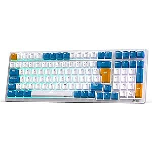 RK ROYAL KLUDGE RK98 mehāniskā tastatūra bezvadu spēļu tastatūra 2.4G/Bluetooth 5.1/USB-C RGB aizmugurgaismojuma vācu izkārtojums QWERTZ 100 taustiņi, karstā režīmā maināms brūns slēdzis, balts