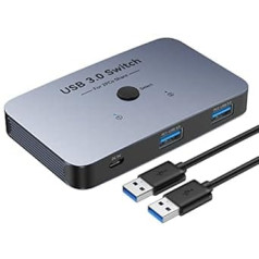 USB 3.0 slēdzis, ABLEWE alumīnija KVM slēdzis 2 datoriem, koplietojiet 4 USB ierīces, piemēram, datora printeri, skeneri, peli, tastatūru, ietver 2 USB 3.0 kabeļus