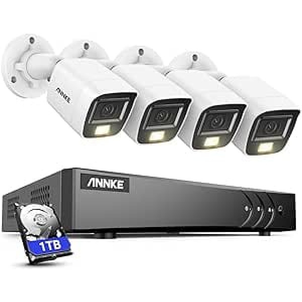 ANNKE novērošanas kameru komplekts ar audio ierakstīšanu, 8 kanālu 5 MP 5 vienā CCTV DVR ar 4 x 5 MP novērošanas kamerām ar mikrofonu 100 pēdu Smart IR Night Vision, H.265 + straumes IP67 izturīgs pret laikapstākļiem