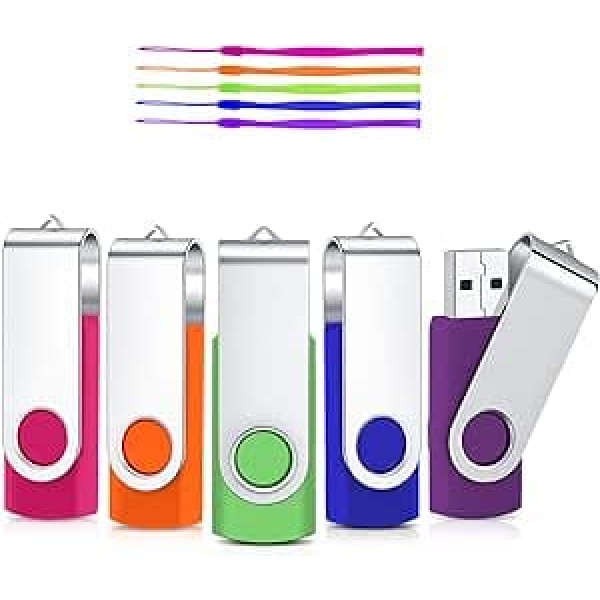 USB zibatmiņas zibatmiņa 64 GB, 5 gab. komplekts, Cardfuss USB atmiņas kartes, 5 kartes, Memory Stick, 64 GB USB 2.0, USB atmiņas zibatmiņas datu krātuve ar virves un LED indikatoru (5 dab., daudzkrāsu)