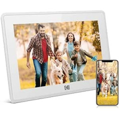 KODAK digitālais attēlu rāmis 10,1 collas WiFi elektroniskais attēlu rāmis HD IPS skārienekrāna viedais fotoattēlu rāmis mākonis ar lietotni, 16 GB atmiņa, automātiska pagriešana, attēlu kopīgošana, mūzika, videoklipi, balts