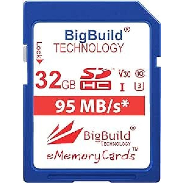 BigBuild Technology 32GB UHS-I U3 95MB/s atmiņas karte Canon PowerShot SX420 ir, SX430 ir, SX520 HS, SX530 HS, SX540 HS, SX60 HS, SX610 HS, SX620 HS, SX7X, 70, 70 HS 0 HS HS kamera Kamera