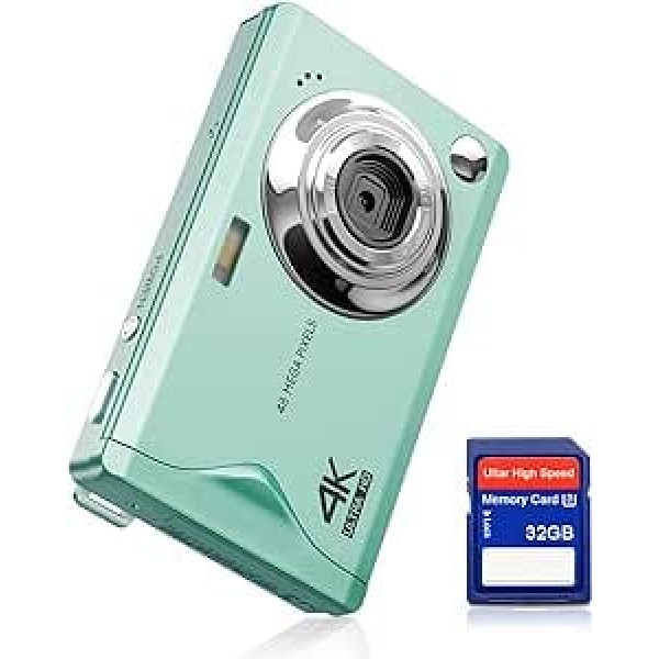 CCN digitālā kamera, 48MP 1080P FHD fotokamera ar 3,0 collu ekrānu, 16x digitālā tālummaiņa, pārnēsājama kompaktkamera ar 32GB TF karti, USB kabelis, pusaudžiem, pieaugušajiem, iesācējiem, zaļš