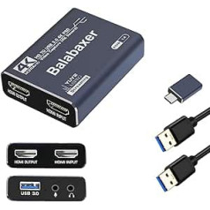 Balabaxer 4K Audio Video Capture Card, USB 3.0 without HDMI Cable, Full HD 1080p Recorder for Video Editing, Game Recording, Online Teaching