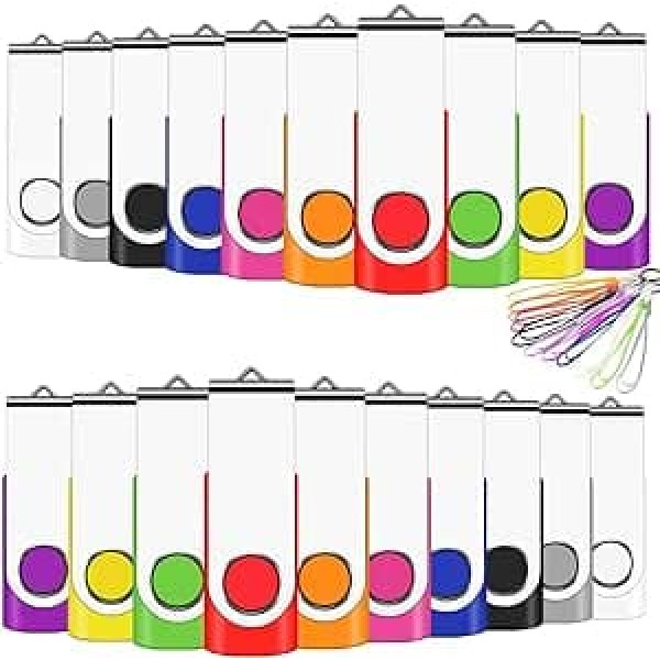 EASTBULL 4GB USB Memory Stick 20 Pack Bulk USB2.0 Flash Drive External Storage Sticks for Business School Wedding (Mixed Color with Lanyard)