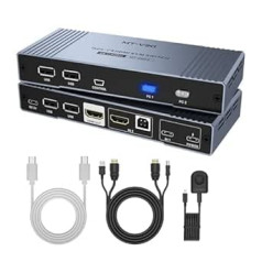 MT-VIKI hibrīds USB C HDMI KVM slēdzis 2 pieslēgvieta 4K60 Hz Koplietošanas tastatūras pele Printeris ir savietojams ar Macbook un PC ar 65 W barošanas kabeli