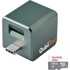 MAKTAR Qubii Duo USB-C zibatmiņas disks ar MicroSD karti 128 GB, automātiska dublēšana uzlādes laikā, MFi sertificēta Photo Stick saderīga ar iPhone/iPad/Android (Alpine Green)