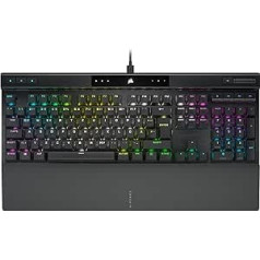 Corsair K70 PRO RGB optiskā mehāniskā spēļu tastatūra — lineāri OPX taustiņu slēdži, PBT Double Shot taustiņu vāciņi, hiperpolling ar 8000 Hz — DE izkārtojums, QWERTZ — melns