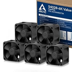 ARCTIC S4028-6K (5 gab. iepakojumā) — 40 x 40 x 28 mm servera ventilators ar dubultu lodīšu gultni, 250–6000 apgr./min., PWM regulējams, 4 kontaktu savienotājs, 12 V līdzstrāva — melns