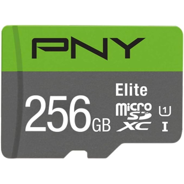 PNY Elite 256GB microSDXC Memory Card + SD Adapter 100MB/s Read Speed Class 10 UHS-I U1 A1 App Performance V10 for Full HD Video