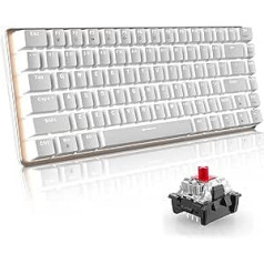 60% Mechanical Gaming Keyboard Hot Swapable Key 82 Keys Wired Type-C Compact Keyboard with White LED Backlight, Ergonomic Design for Gamers/Typists (Red Switch, White)